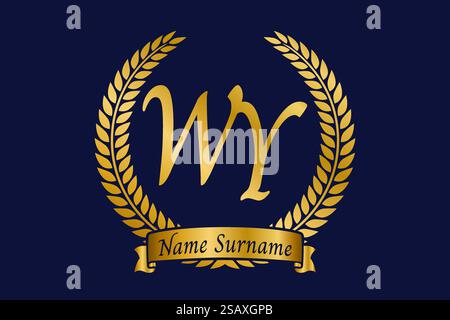 Initial letter W and Y, WY monogram logo design with laurel wreath. Luxury golden emblem with calligraphy font. Stock Vector