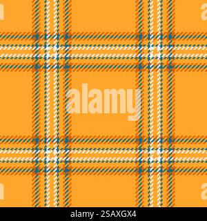 Ethnic textile background pattern, patterned fabric check seamless. Back vector plaid texture tartan in orange and cyan colors.. Textile background pattern of fabric check seamless with a vector plaid texture tartan. Stock Vector