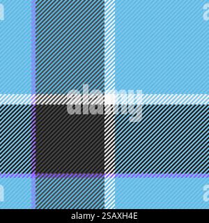 Grungy check plaid seamless, cover pattern tartan background. Thread vector texture textile fabric in cyan and black color. Stock Vector