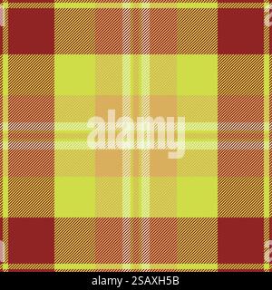 Pattern fabric tartan of vector check texture with a textile seamless plaid background in lime and red colors. Stock Vector