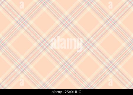 Retail vector seamless background, grungy textile texture plaid. Festive pattern tartan fabric check in light and papaya whip colors palette. Stock Vector