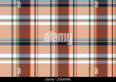 Panel textile seamless fabric, 20s check pattern plaid. Hobby texture tartan background vector in orange and sea shell colors. Stock Vector