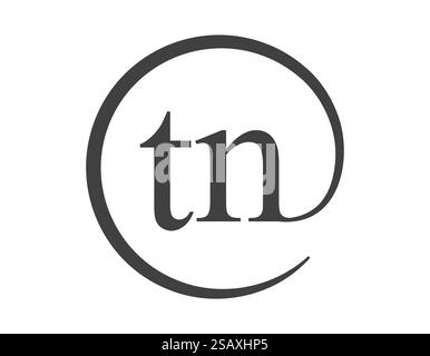 TN logo from two letter with circle shape email sign style. T and N round logotype of business company for brand identity. Stock Vector