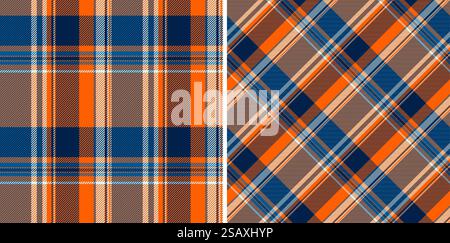 Seamless check plaid of vector pattern tartan with a fabric textile texture background set in space colors. Stock Vector