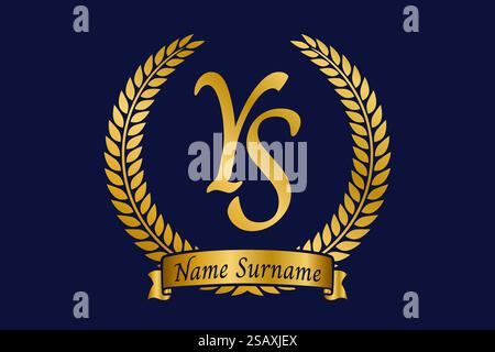 Initial letter Y and S, YS monogram logo design with laurel wreath. Luxury golden emblem with calligraphy font. Stock Vector