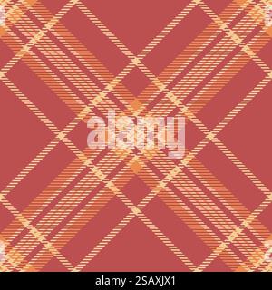 Korean texture check plaid, sketching pattern fabric vector. Wool tartan seamless textile background in red and amber colors palette. Stock Vector