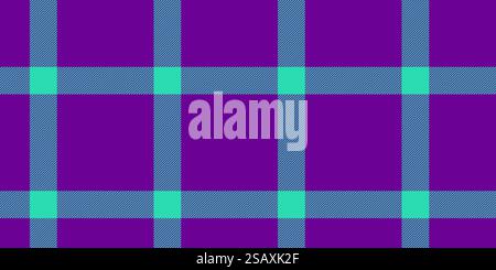 Repeat fabric vector seamless, hippie texture tartan plaid. Household textile check background pattern in purple and teal colors palette. Stock Vector