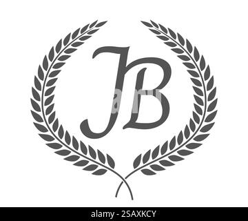 Initial letter J and B, JB monogram logo design with laurel wreath. Luxury emblem with calligraphy font.. Initial letter J and B, JB monogram logo design with laurel wreath. Luxury calligraphy font. Stock Vector
