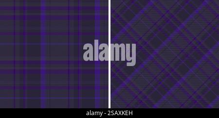 Textile texture plaid of check background vector with a fabric seamless tartan pattern. Set in dark colours for stylish scarves for women. Stock Vector