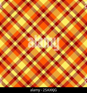 Seamless check tartan of plaid fabric vector with a textile texture pattern background in yellow and red colors. Stock Vector