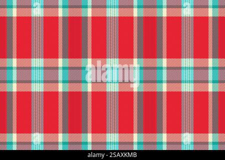Seamless texture check of plaid background vector with a textile pattern tartan fabric in red and light colors. Stock Vector