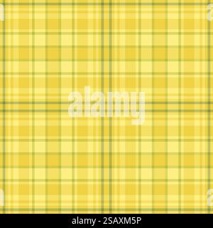 1960s plaid check tartan, aesthetic background textile fabric. King seamless pattern vector texture in yellow and lime colors palette. Stock Vector