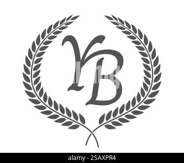 Initial letter Y and B, YB monogram logo design with laurel wreath. Luxury emblem with calligraphy font.. Initial letter Y and B, YB monogram logo design with laurel wreath. Luxury calligraphy font. Stock Vector