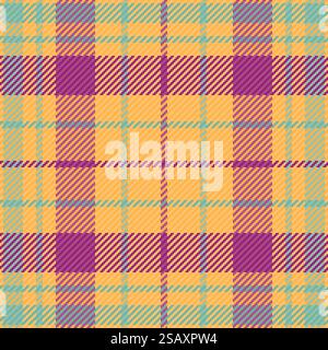 Hipster plaid textile check, model tartan pattern fabric. Autumn vector seamless texture background in amber and pink color. Stock Vector