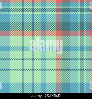 Pattern fabric textile of check plaid seamless with a vector texture tartan background in cyan and light colors.. Pattern fabric textile of check plaid seamless with a vector texture tartan background. Stock Vector