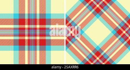 Plaid texture fabric of textile check vector with a tartan seamless pattern background. Set in rainbow colors for luxurious bed linens. Stock Vector