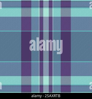 Textile tartan fabric of vector pattern check with a plaid background seamless texture in violet and pastel teal colors. Stock Vector