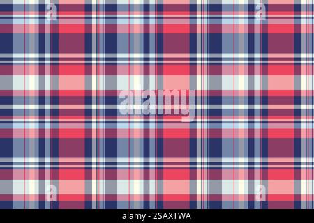 Pixel tartan seamless texture, cloth pattern check plaid. Goose foot vector textile fabric background in blue and red colors palette. Stock Vector
