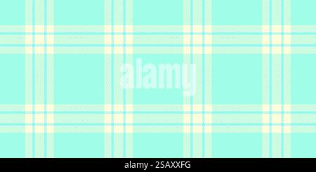 Coloured seamless tartan texture, filigree vector plaid pattern. Kid fabric check textile background in teal and light yellow colors palette. Stock Vector