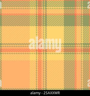 Livingroom check plaid background, girly tartan textile vector. Factory pattern texture fabric seamless in orange and amber colors palette. Stock Vector