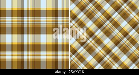 Texture pattern textile of background seamless tartan with a check fabric plaid vector. Set in gold colours for herringbone patterns in fashion and design. Stock Vector