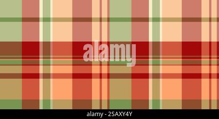 Robe textile tartan seamless, net plaid texture vector. New check fabric background pattern in red and orange color. Stock Vector
