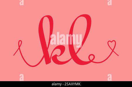 KL initial wedding monogram calligraphy vector illustration. Hand drawn lettering k and l love logo design for valentines day poster, greeting card, photo album, banner print or tattoo. Stock Vector