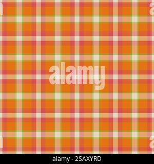 Fuzzy check seamless texture, overlayed plaid background pattern. Short vector textile fabric tartan in orange and red colors palette. Stock Vector