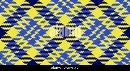 American vector background pattern, yard seamless fabric check. Adorable plaid texture tartan textile in blue and yellow colors palette. Stock Vector
