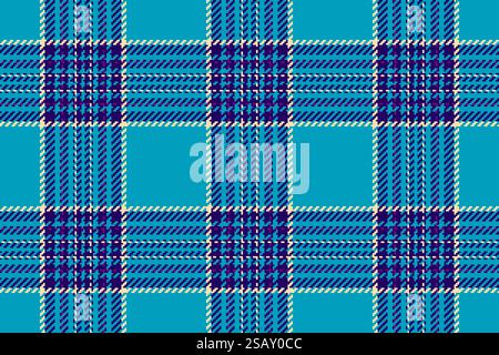 Italian seamless fabric check, kid plaid pattern textile. Spanish background vector texture tartan in cyan and indigo colors palette. Stock Vector