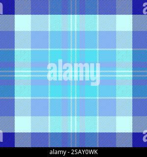 Craft seamless plaid check, worn pattern texture background. Page tartan textile fabric vector in blue and light color. Stock Vector