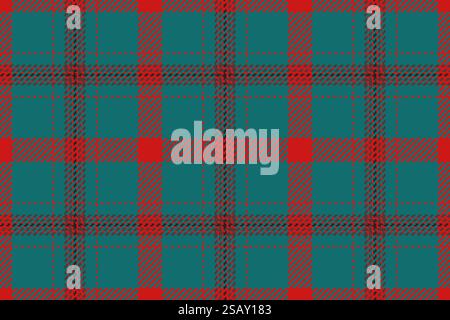 Direct seamless fabric texture, striped vector plaid textile. Bandanna tartan pattern check background in red and cyan colors palette. Stock Vector