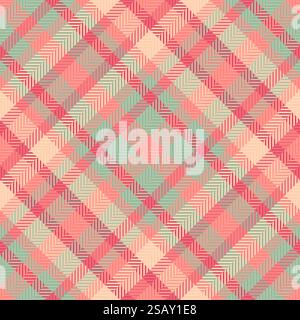 Worn textile texture tartan, dimensional vector plaid seamless. New fabric background pattern check in red and pastel colors palette. Stock Vector