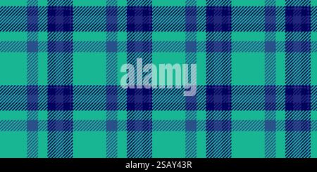 T-shirt seamless vector background, coloured textile texture tartan. Aged plaid fabric check pattern in blue and teal color. Stock Vector