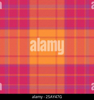Tartan seamless fabric of textile background plaid with a check vector pattern texture in red and vivid tangerine colors. Stock Vector