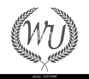 Initial letter W and U, WU monogram logo design with laurel wreath. Luxury emblem with calligraphy font.. Initial letter W and U, WU monogram logo design with laurel wreath. Luxury calligraphy font. Stock Vector