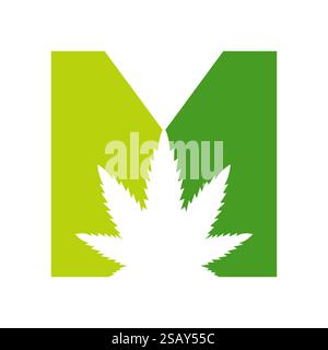 Initial Letter M Cannabis Logo Design Concept With Medical Marijuana Leaf Symbol Stock Vector