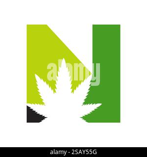 Initial Letter N Cannabis Logo Design Concept With Medical Marijuana Leaf Symbol Stock Vector