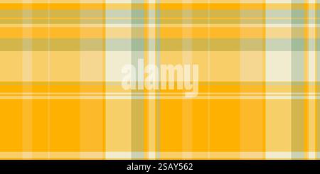 Single check background textile, cotton texture pattern vector. Hippie plaid seamless fabric tartan in amber and yellow color. Stock Vector