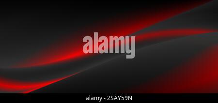 Abstract red black smooth blurred waves background. Vector banner graphic design Stock Vector