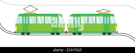 Cute tramway icon. Illustration of a green tram streetcar wagon Stock Vector
