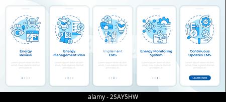 Energy control steps blue onboarding mobile app screen Stock Vector