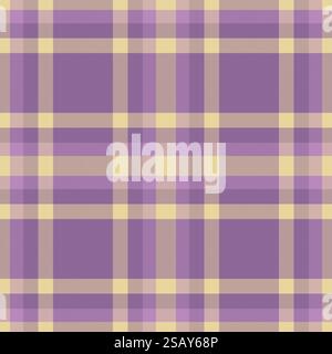 Table cloth vector texture textile, festival seamless check background. Domestic tartan fabric pattern plaid in pastel and purple colors palette. Stock Vector