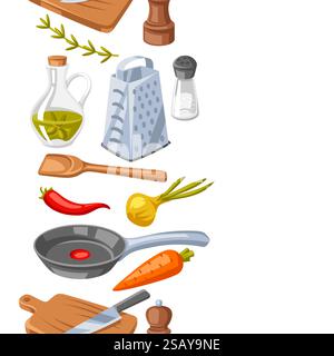 Pattern with kitchen utensils. Cooking tools for home and recipe items. Stock Vector