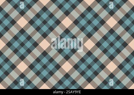 Multicolor fabric plaid background, intricate check texture seamless. Gift card textile vector tartan pattern in light and grey colors palette. Stock Vector