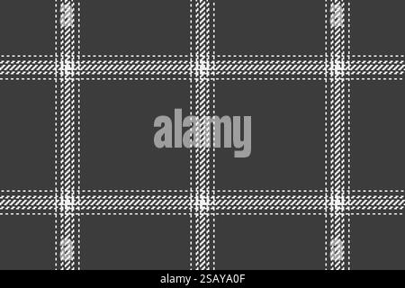 Covering fabric texture background, glen vector tartan textile. Canvas check pattern seamless plaid in grey and white colors palette. Stock Vector