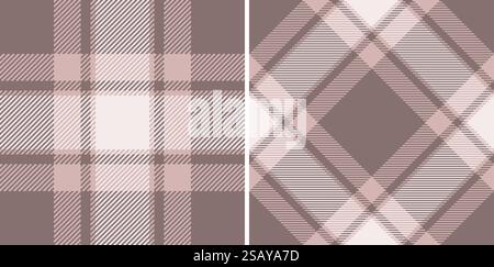 Check background textile of fabric plaid tartan with a seamless pattern texture vector. Set in pastel colours for symmetry tissue designs in fashion. Stock Vector