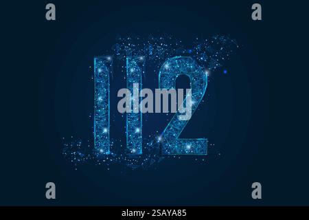 Abstract isolated blue image of 112 emergency icon. Polygonal low poly wireframe illustration looks like stars in the black night sky in space or Stock Vector
