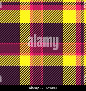 Swatch check background tartan, neat textile texture pattern. Symmetry seamless plaid vector fabric in pink and black colors palette. Stock Vector