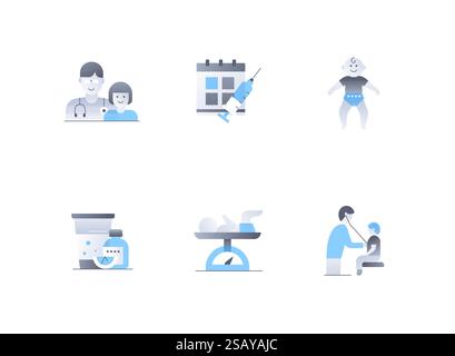 Pediatrics and infants - flat design style icons set Stock Vector